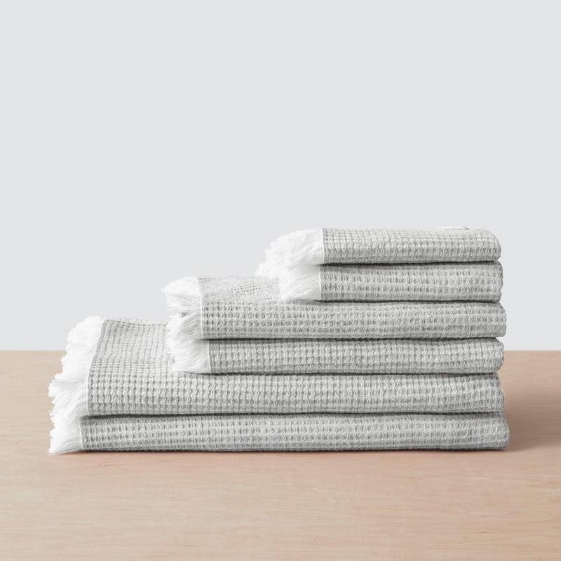 Set of 6 waffle weave spa towels, light-grey