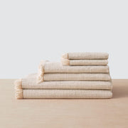 Set of 6 waffle weave spa towels, tan