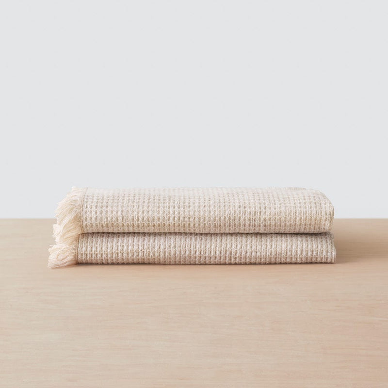 Set of two tan waffle weave towels, tan
