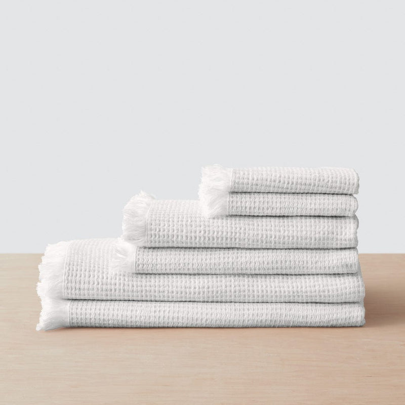 Set of 6 waffle weave spa towels, white