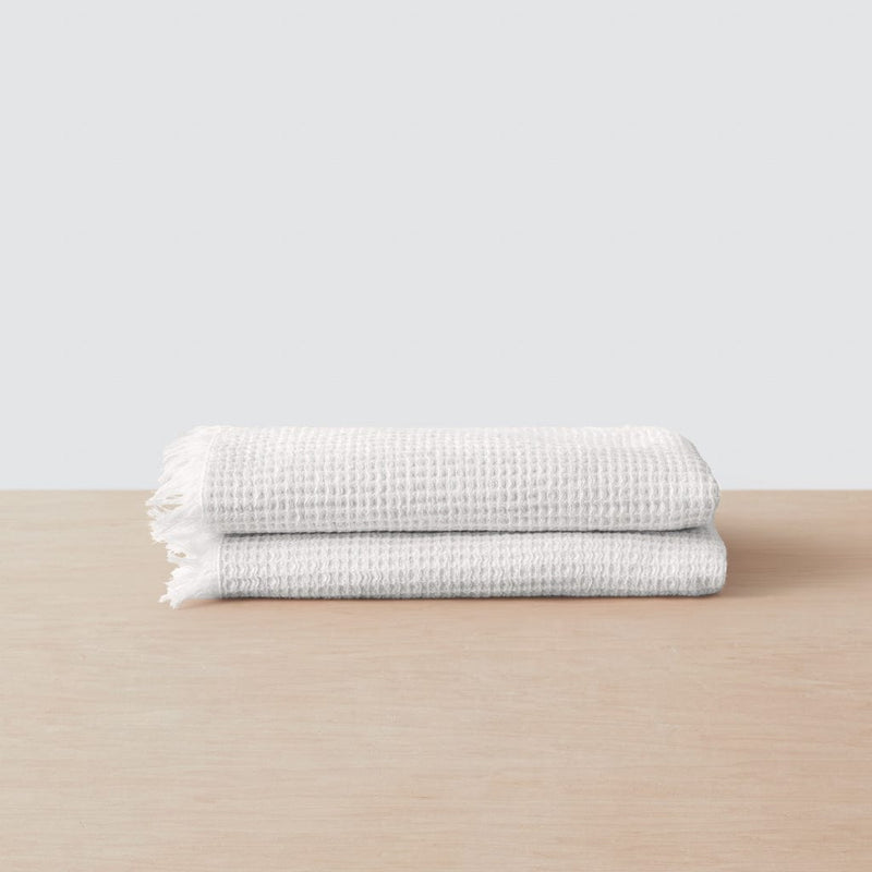 Set of two white waffle weave hand towels, white