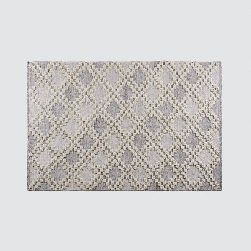 Large Grey Area Rug with Diamond Pattern and Textured Stripes