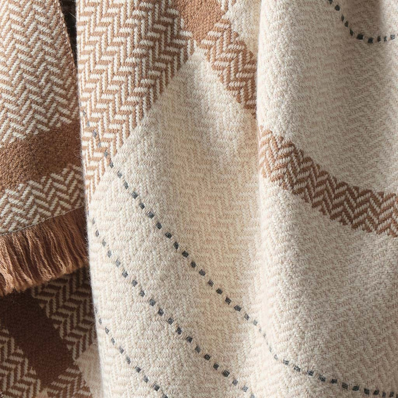 Detail of alpaca woven throw pattern, tan