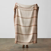 Striped alpaca throw with eyelash fringe , tan