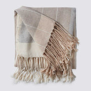 Striped alpaca throw with Fringe, sand
