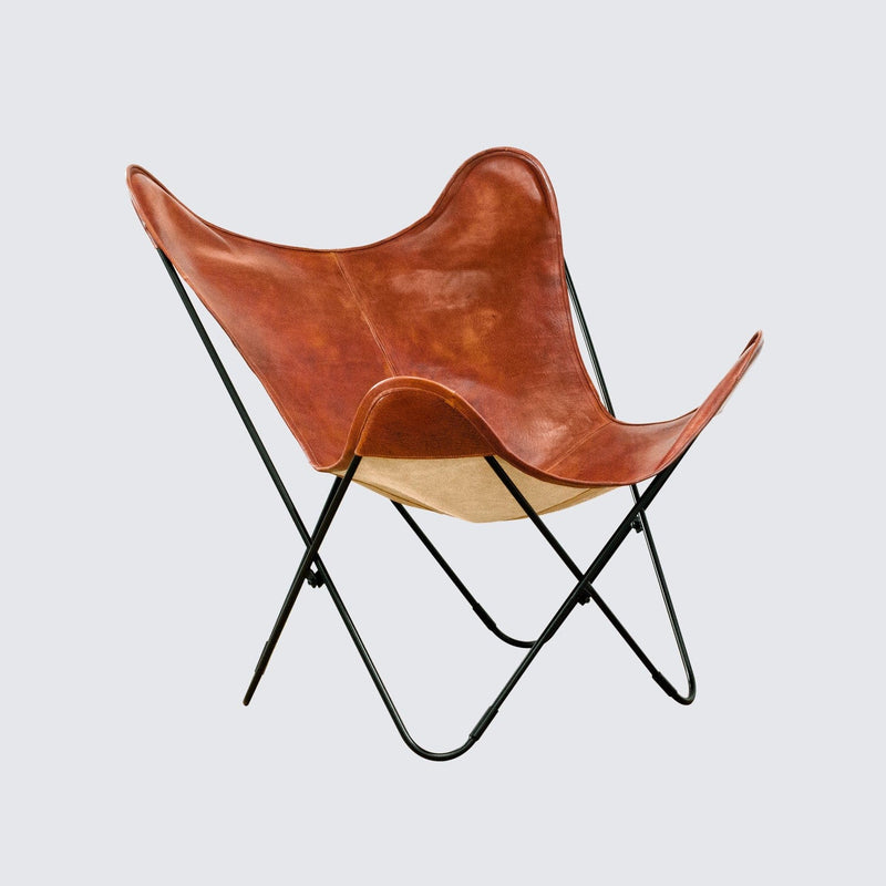 Side View of Butterfly Sling Chair in Cognac Leather, cognac-leather