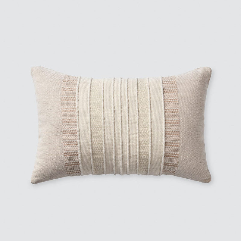 Neutral-Colored Striped Cotton Lumbar Pillow from The Citizenry, tan