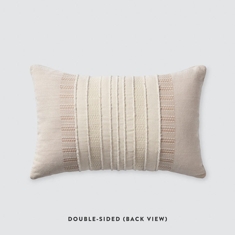 Patterned Back of Textured Cotton Lumbar Pillow, tan