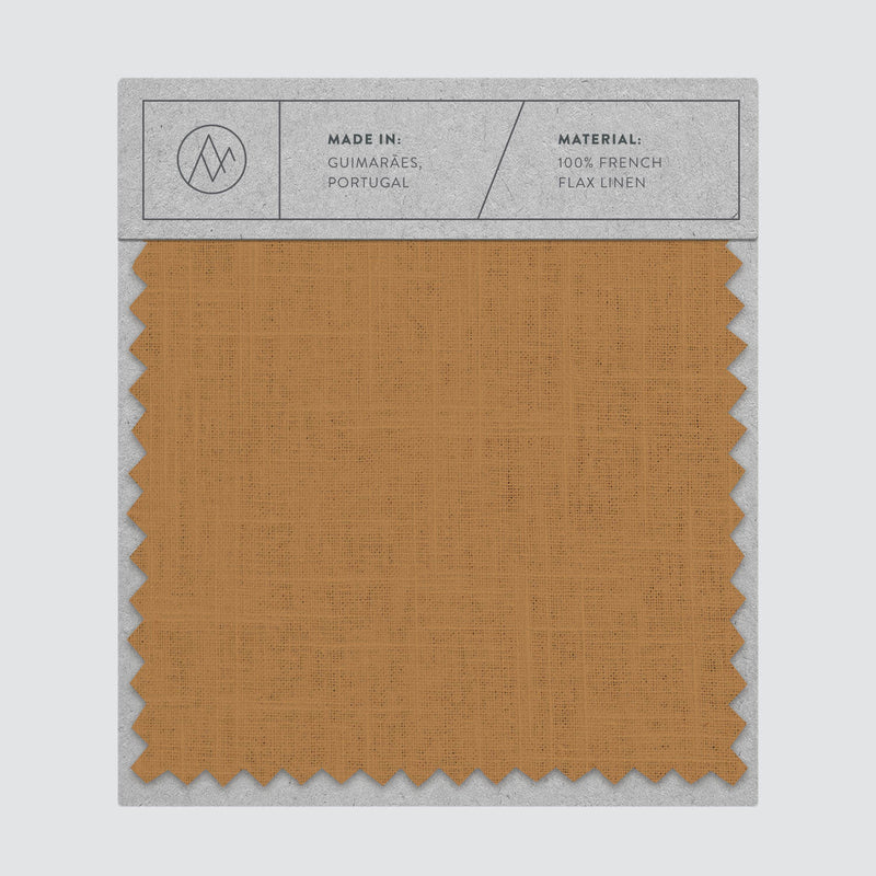 Swatch card of linen fabric in camel color,camel