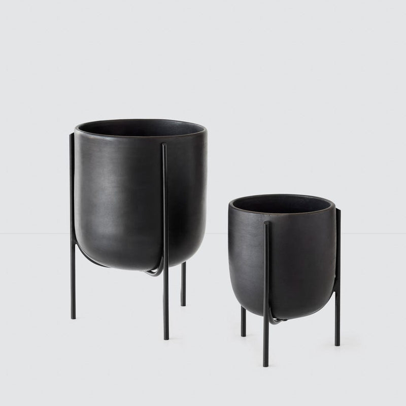 black clay planter pots Mid-Century Modern Clay Planter with Steel Base – The Citizenry