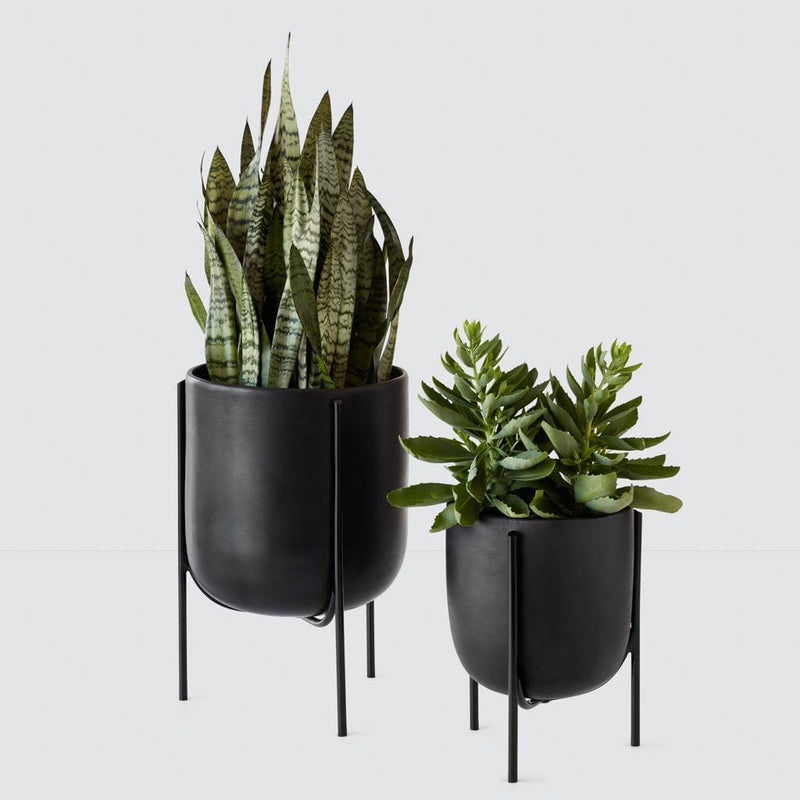 black clay plant pot Mid-Century Modern Clay Planter with Steel Base – The Citizenry