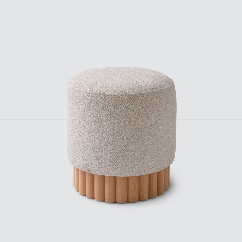 Centro cream boucle ottoman with curved wooden base