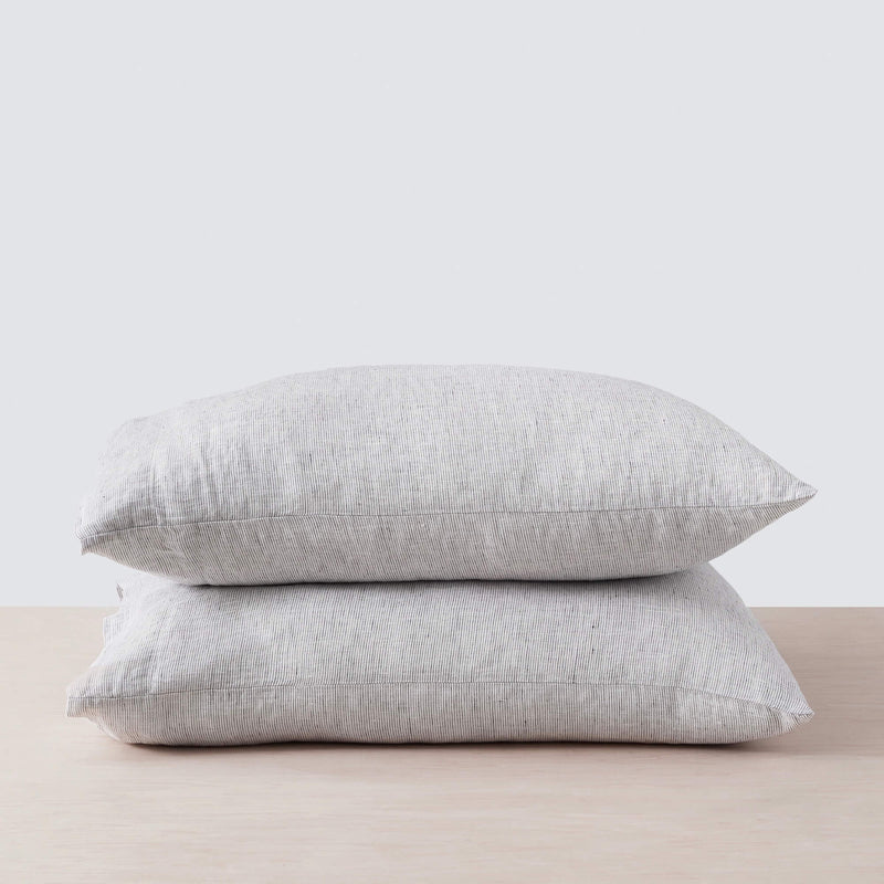 Stack of Stripe Linen Pillowcases, graphite-thin-stripe