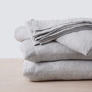 Striped Linen Sheet Set with Fitted Sheet and Flat Sheet and Two Pillowcases, graphite-thin-stripe