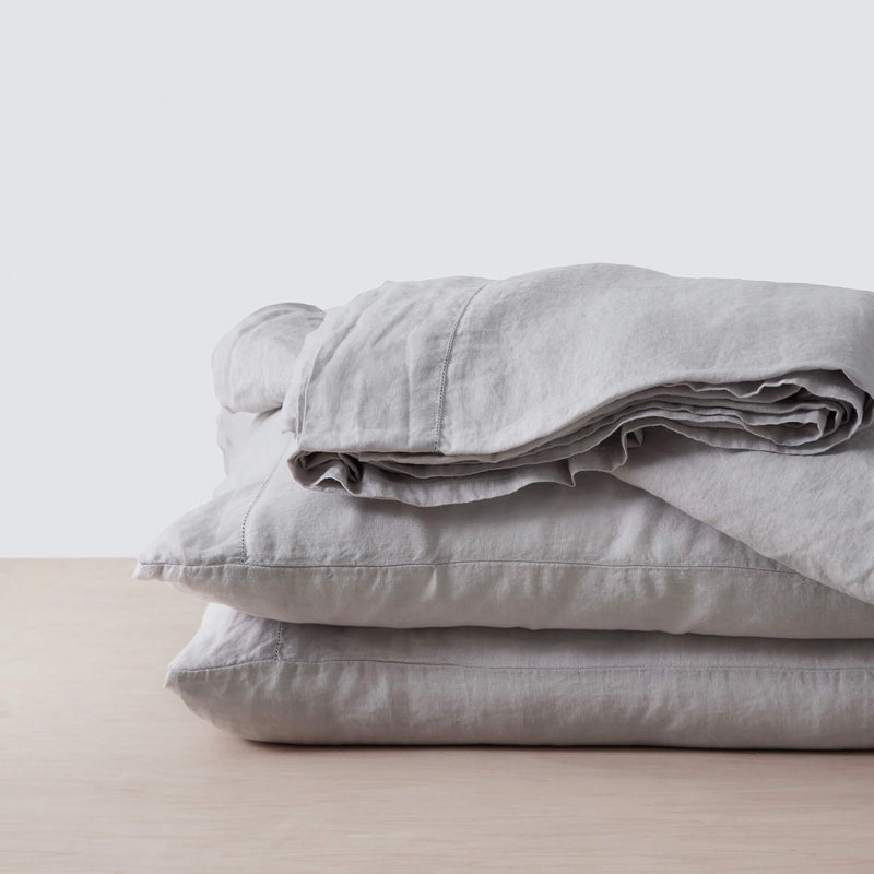 Grey Linen Sheet Set with Pillowcases, light-grey