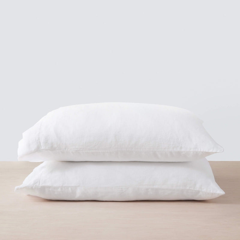 Stack of White Pillowcases in Stonewashed Linen, white