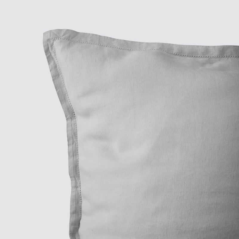 Close Up of Detail Stitching on light grey Linen Pillow Sham,  light-grey