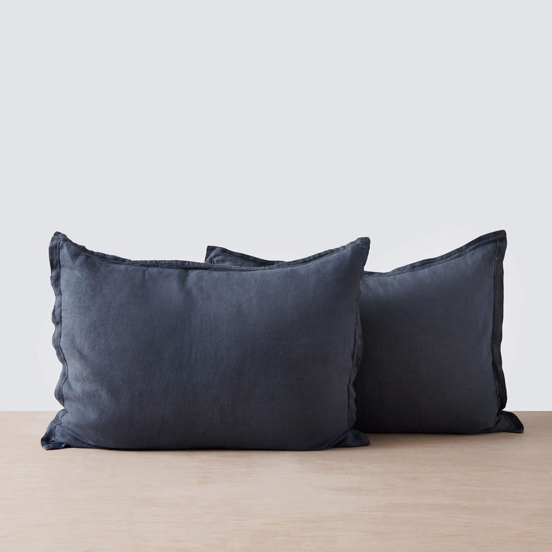 Set of 2 slate blue Linen Pillow Shams, slate-blue