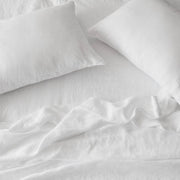 Overhead of Linen Sheet Set with Pillowcases in White, white