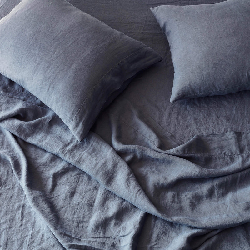 Slate Blue Linen Pillowcases and Sheet Set, slate-blue