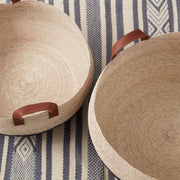 Interior of handwoven palm storage baskets, natural