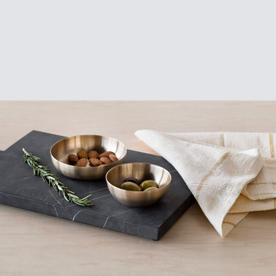 Bronze Serving Bowls and Marble Serving Tray, bronze