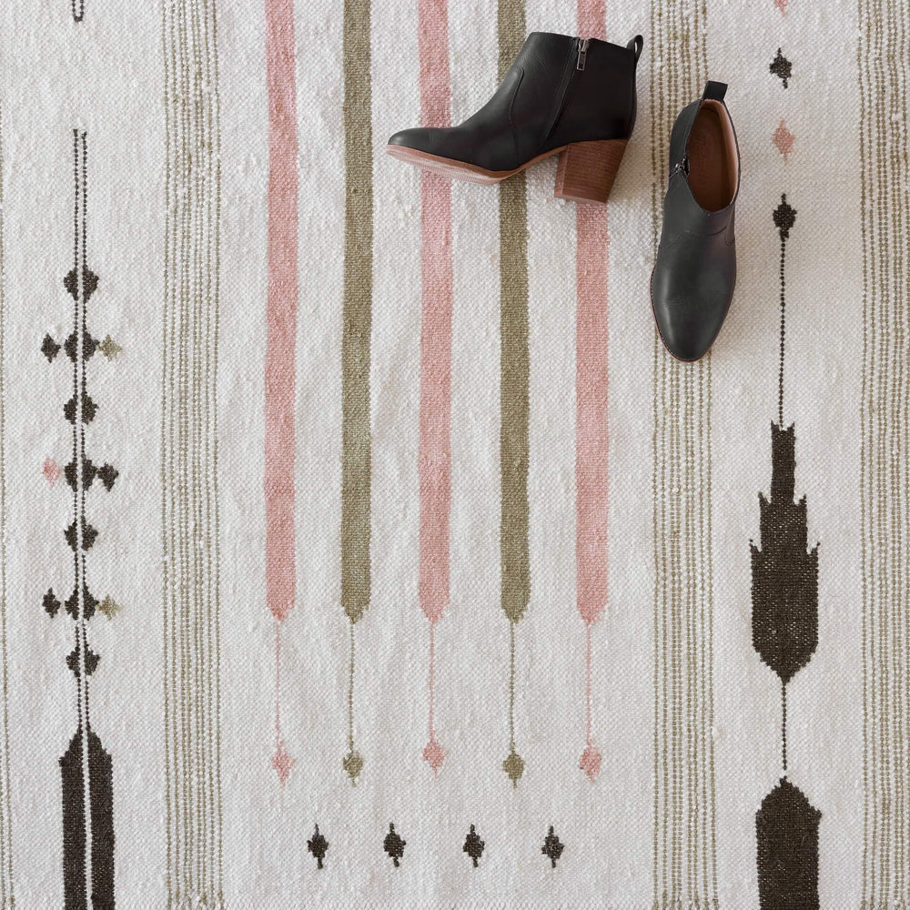 Overhead Shot of Multicolor Kilim Rug and Boots