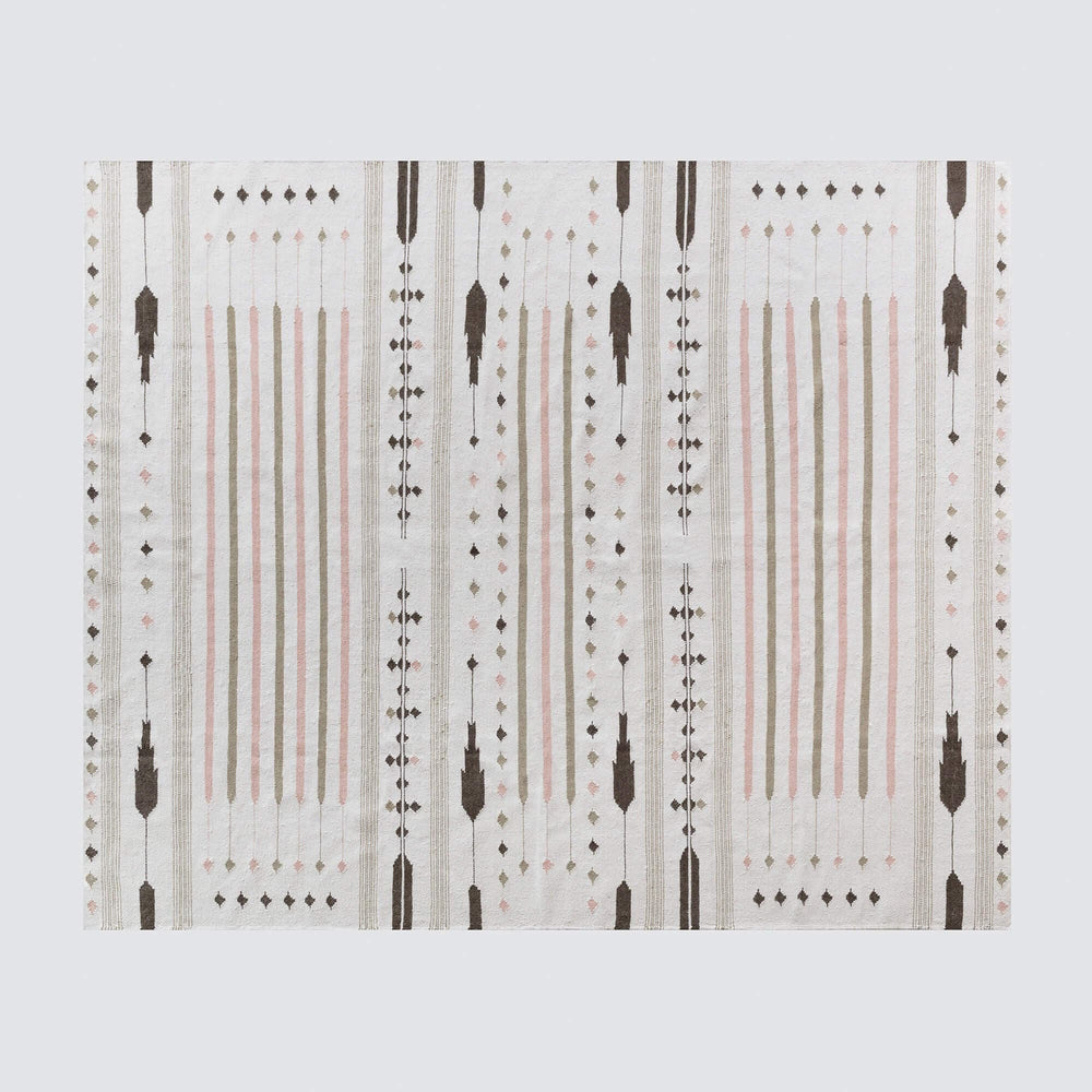 Full Design of Large Area Kilim Rug in Blush and Olive