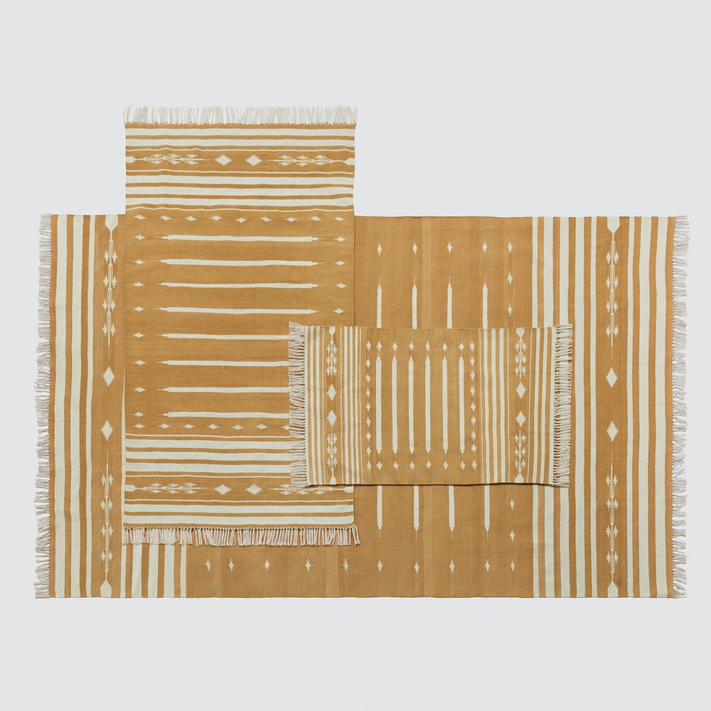 Striped Yellow Dhurrie Rug in Multiple Sizes