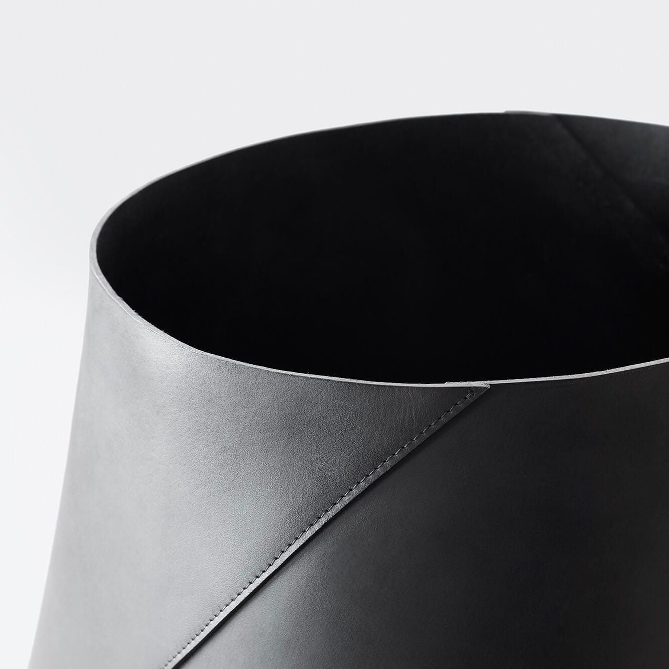 Azad Tall Leather Storage Bins - Black - Thumbnail 4