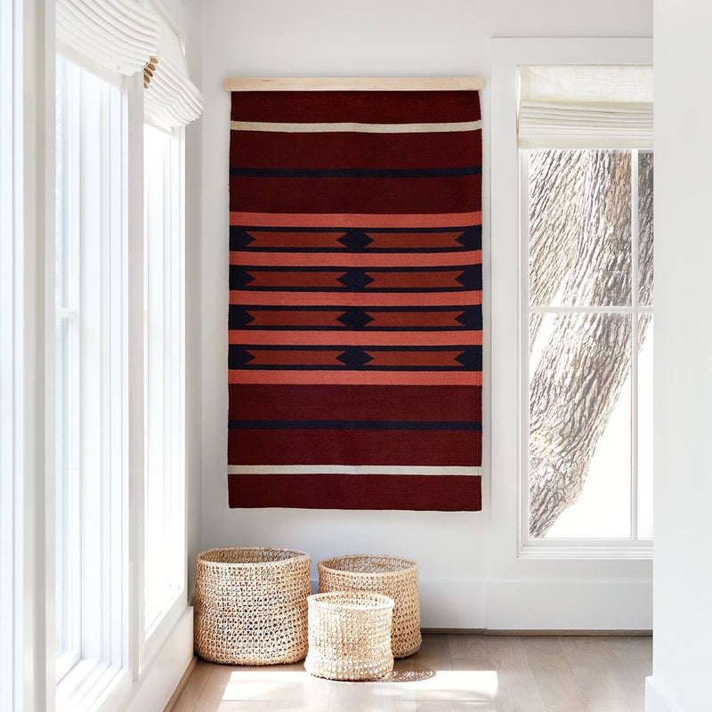 3 ft. by 5 ft. Maroon and Navy Wall Hanging in Hallway, rust