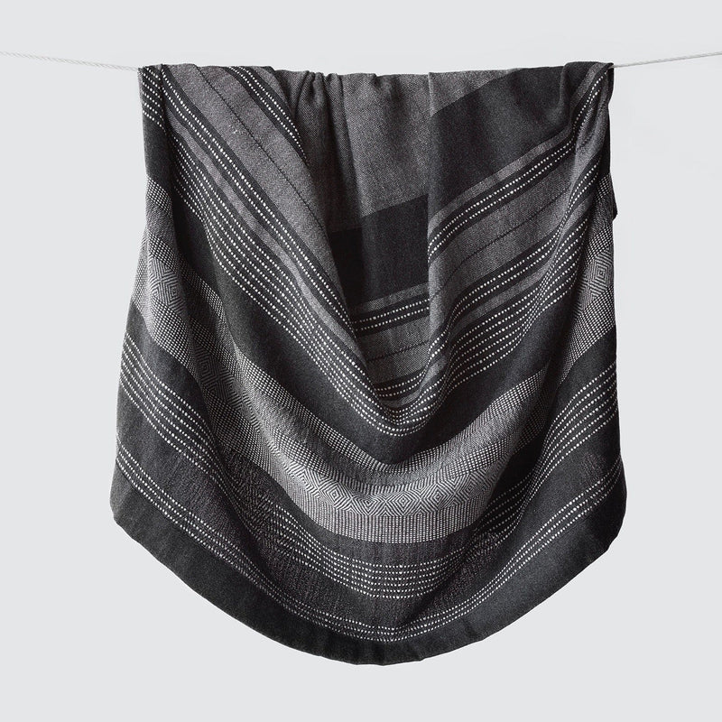Black and Grey Striped Alpaca Blanket, charcoal