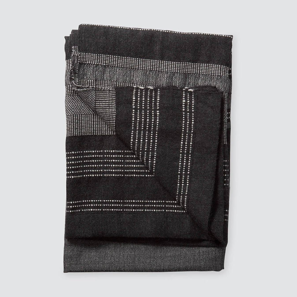 Folded Alpaca Blanket with Black and Grey Stripes