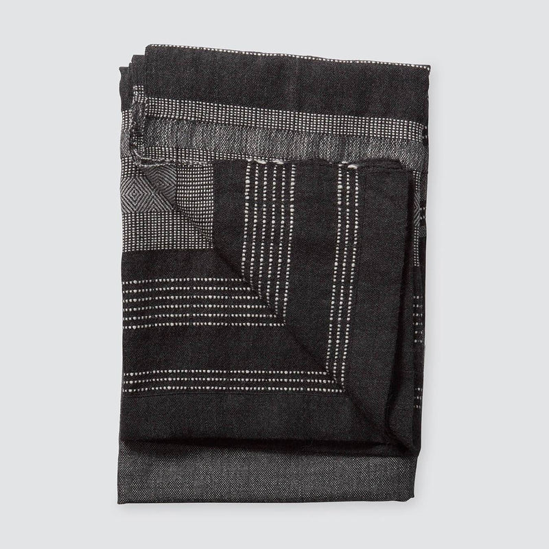 Folded Alpaca Blanket with Black and Grey Stripes, charcoal