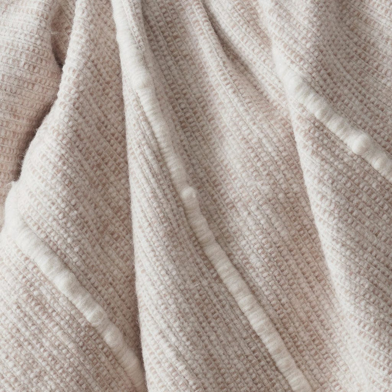 Close-Up of Tan Throw Blanket with Textured White Stripes, sand