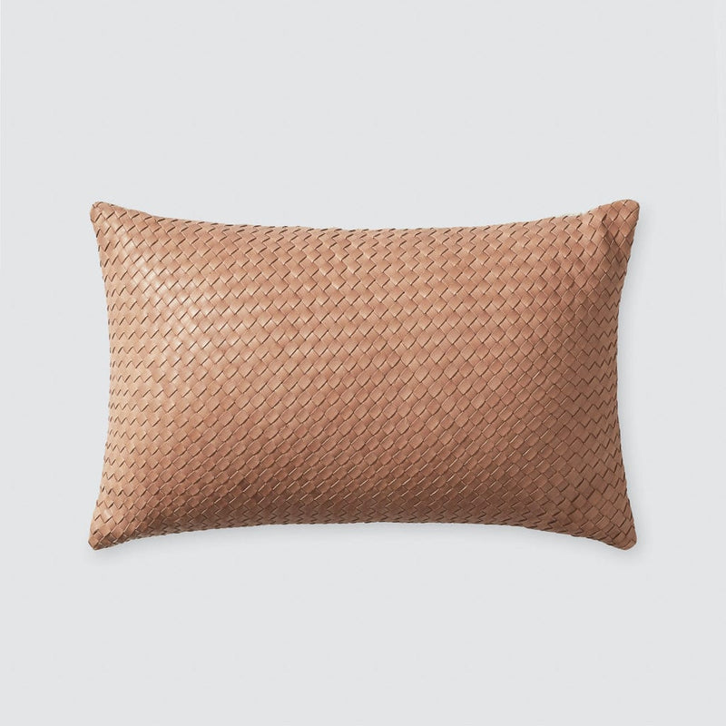 Small Woven Leather Lumbar Pillow from The Citizenry, natural