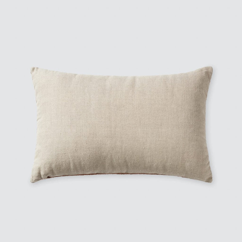 Solid Linen Back of Small Woven Leather Lumbar Pillow, natural