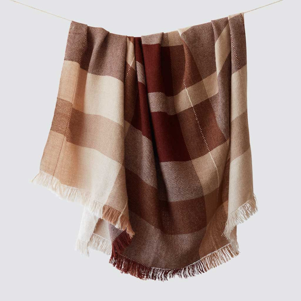 Alpaca throw with fringe, tan and rust