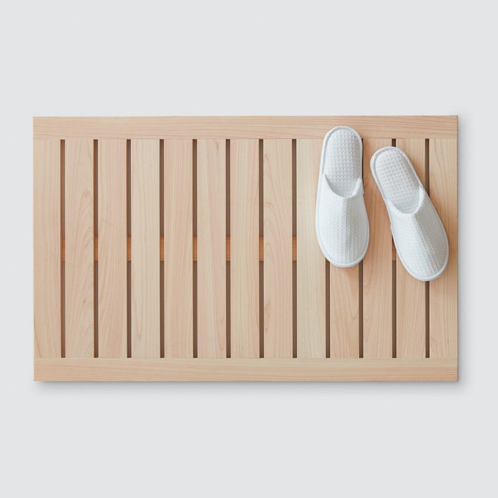 Minimalist Wood Bath Mat with Slippers