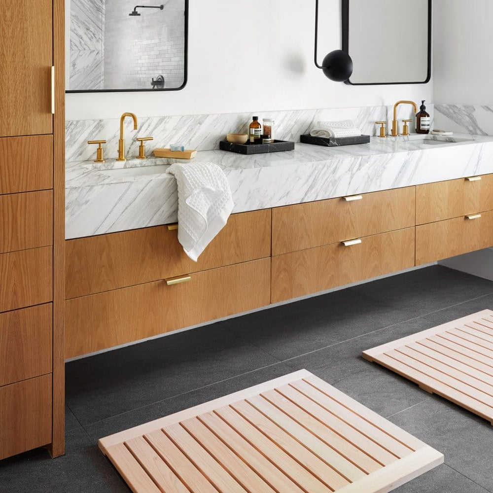 Hinoki Wood Bath Mats in Modern Bathroom