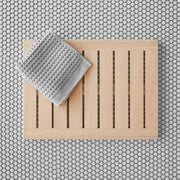 Medium Wood Bath Mat with Grey Waffle Towel