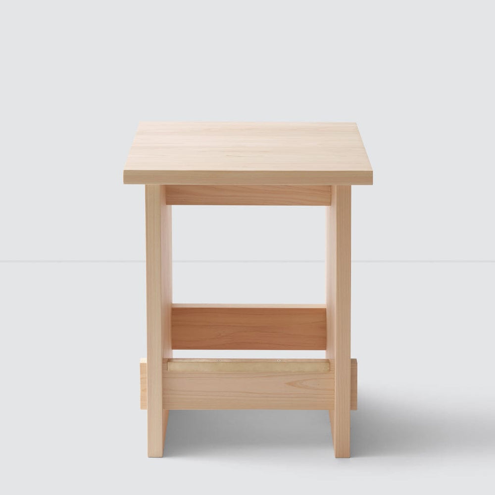 Front view of hinoki wood counter stool from Japan