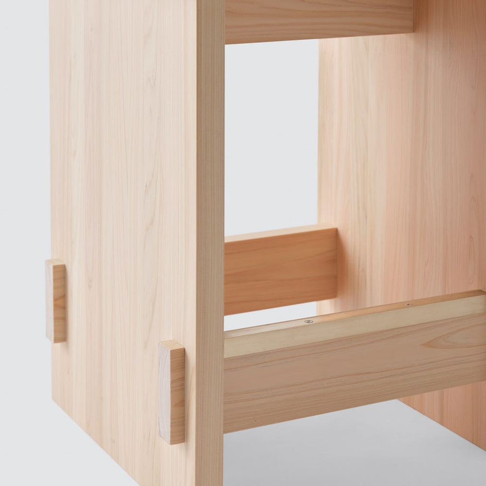 Close up of joinery on hinoki wood seating