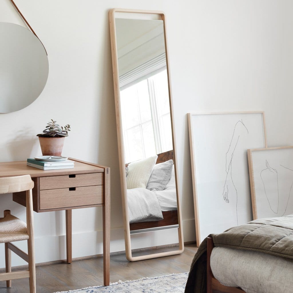 Hinoki Wood Floor Mirror | Minimalist Wood Standing Mirror – The