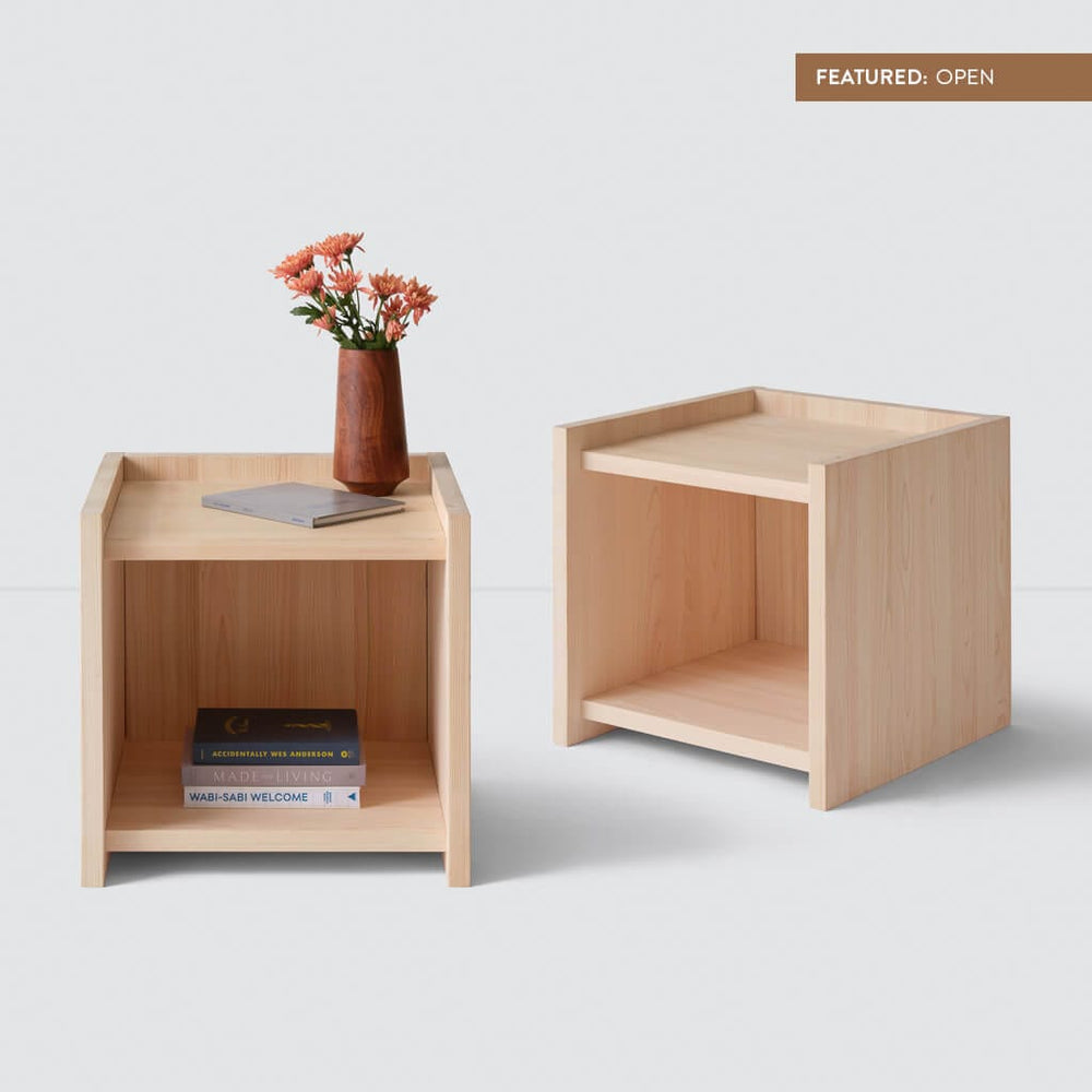 Set of two hinoki wood nightstands without drawer