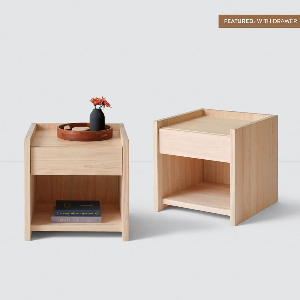 Set of two hinoki wood nightstands with drawer