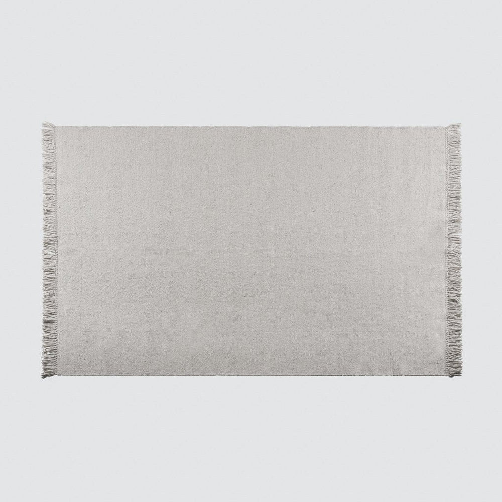 Large Wool Area Rug in Light Grey with Fringe