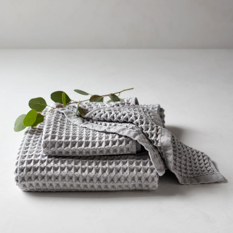 Set of waffle towels with greenery, light-grey
