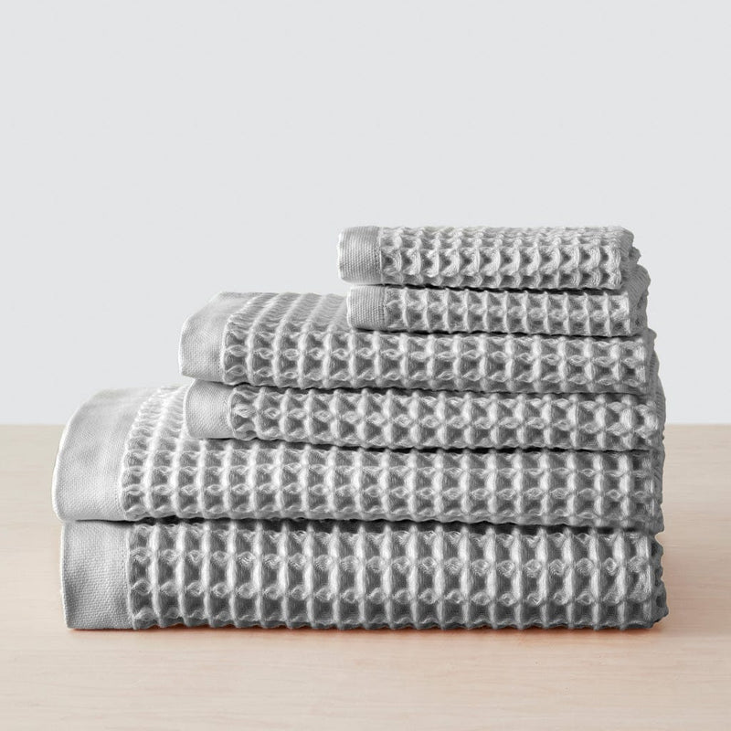 Stack of light grey waffle towels, light-grey