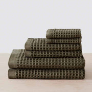 Set of 6 waffle towels, olive